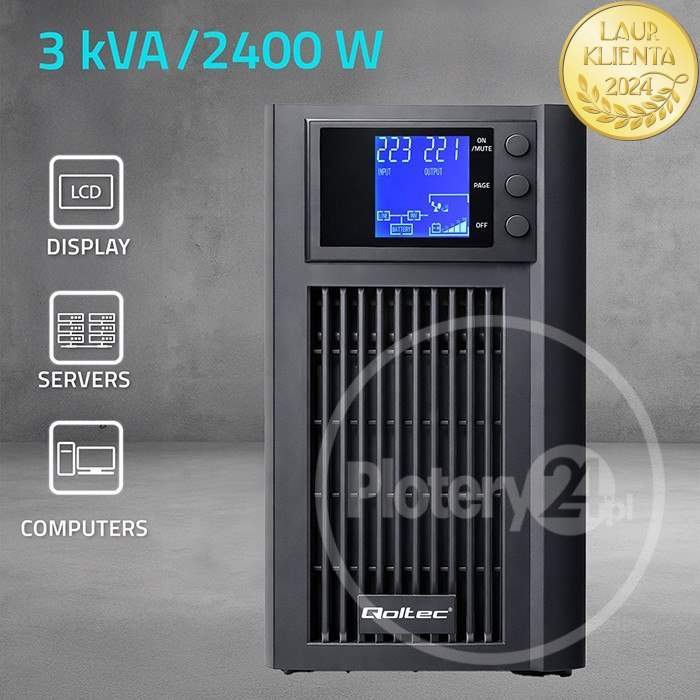 NOWY! Zasilacz awaryjny UPS do 3000W chwilowo / 2400W stale Qoltec czysty sinus stabilizator AVR - obrazek 5